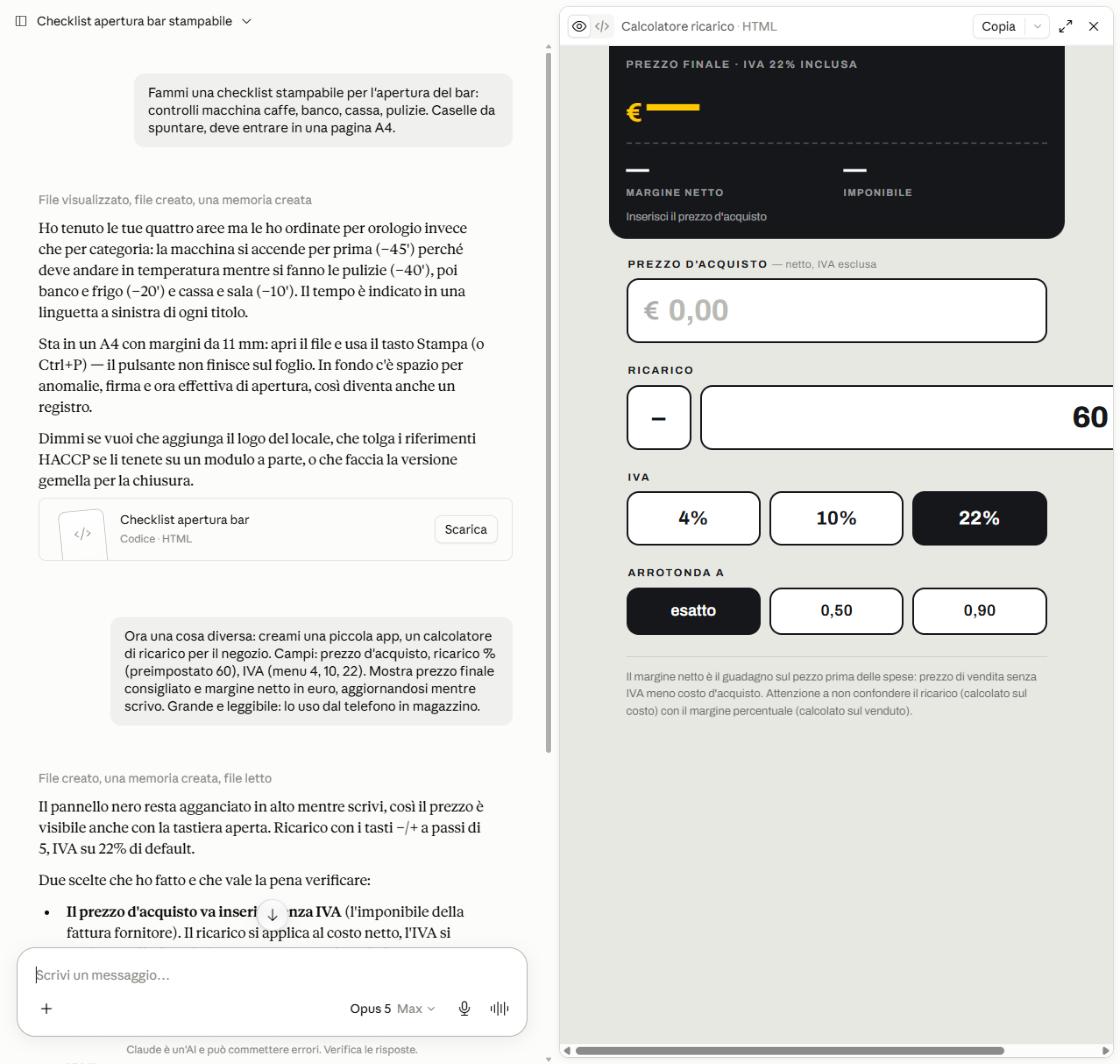 Il calcolatore di ricarico nel pannello: prezzo finale in evidenza in alto, campo del prezzo d'acquisto, ricarico, scelta dell'IVA e arrotondamento